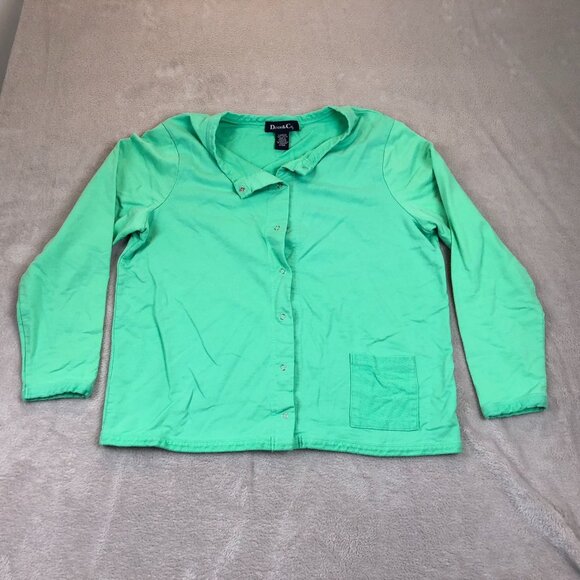 Denim & Co. Womens Blouse Large Button Front Green Snap Shirt Long Sleeve Casual - Picture 9 of 10